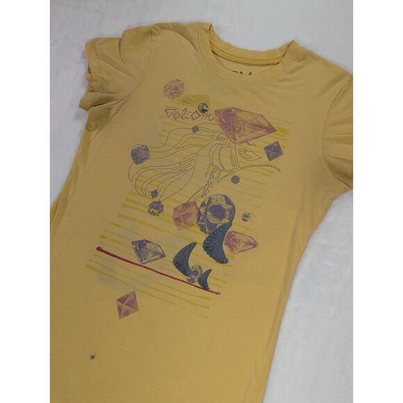 Volcom "Strange Relics" Medium Yellow Babydoll Cap Sleeve Tshirt 90s Y2K VTG - Picture 3 of 8